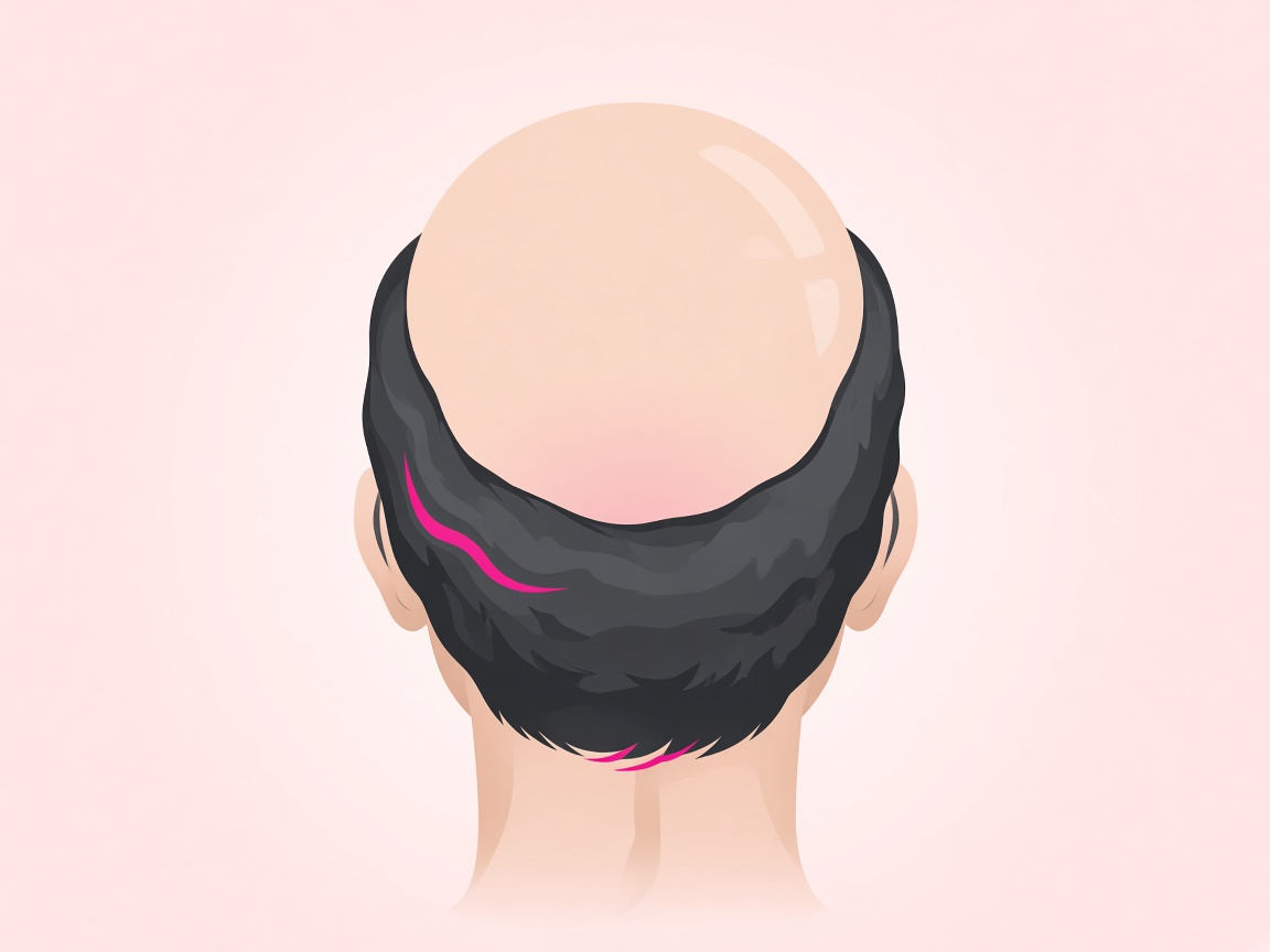 Illustration of advanced baldness — hair remaining only on the sides and back of the head