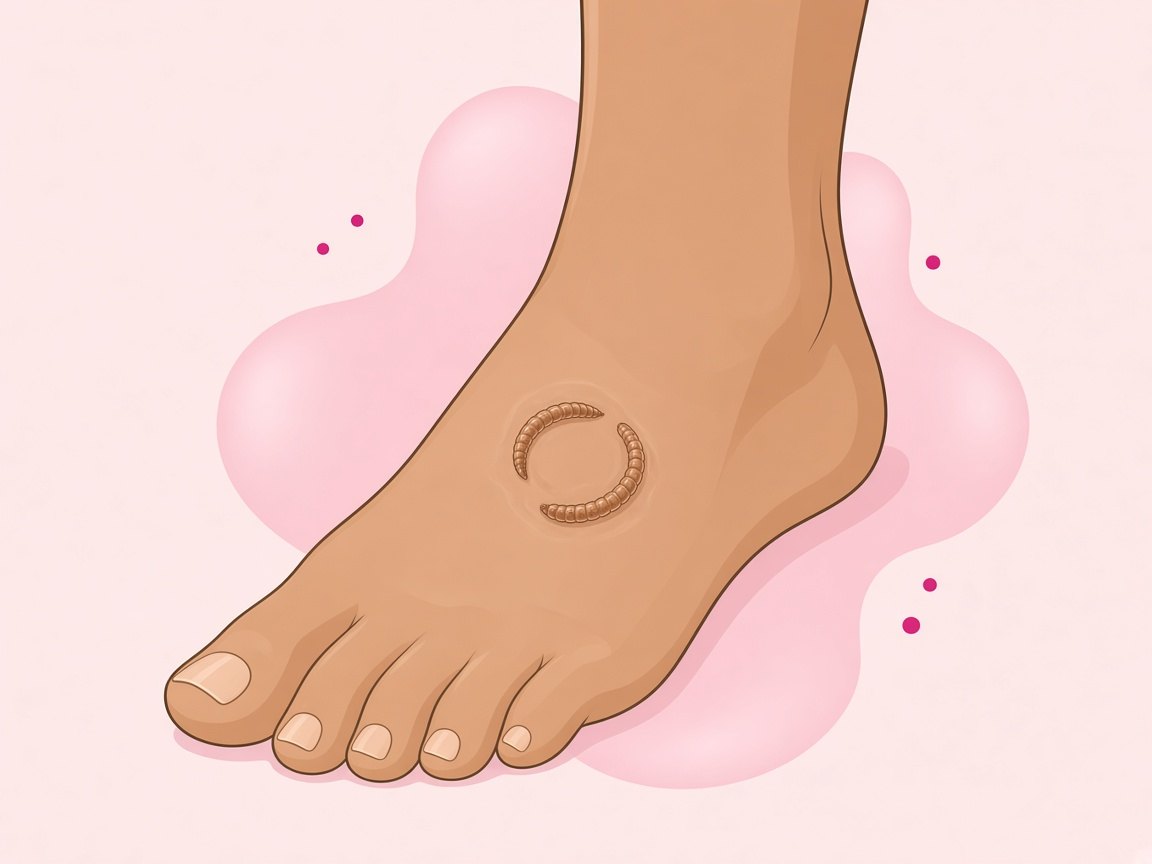 Illustration of a fungal skin infection — circular scaly ring on the foot