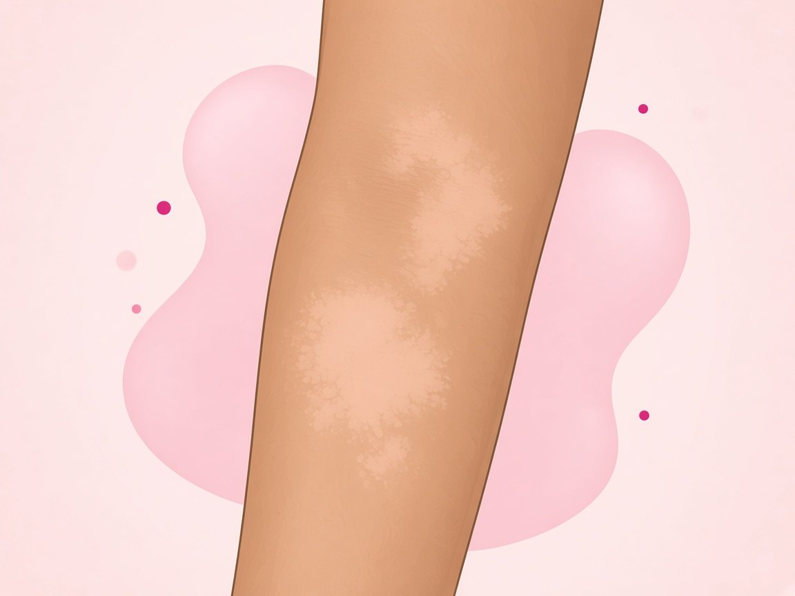 Illustration of pale hypopigmented skin patches on the forearm